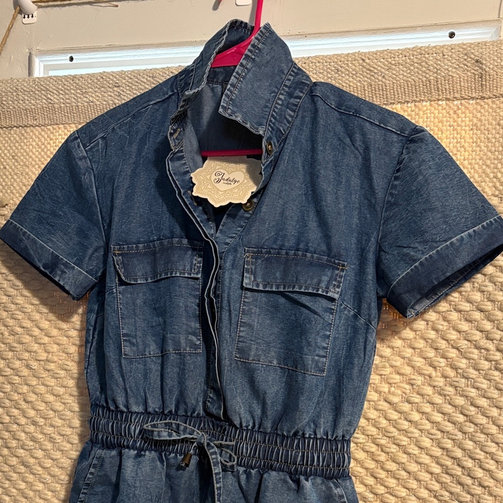 Indulge Dark Blue Denim Jumpsuit - Picture 3 of 11